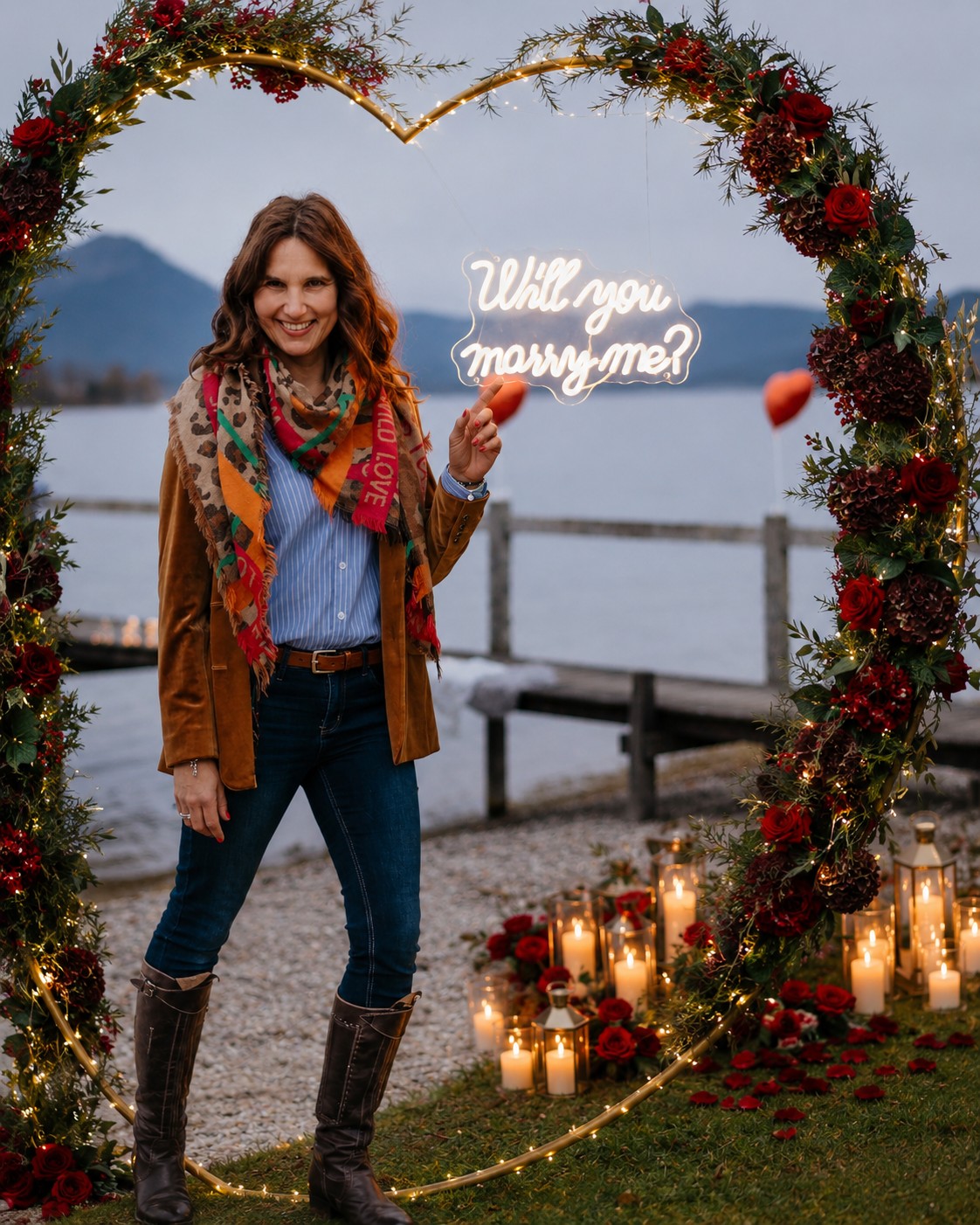 Sonja Loidl vor einem Heart-Arch am See